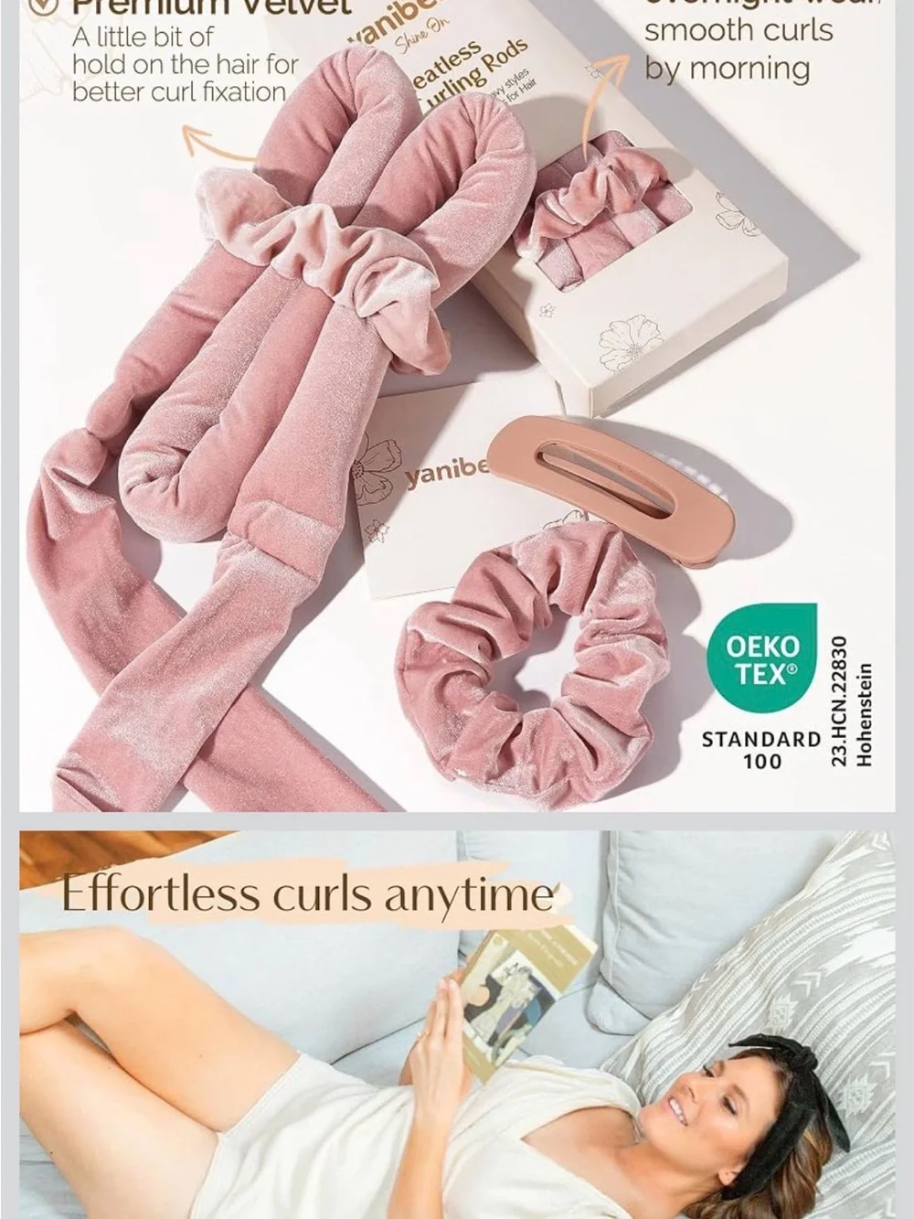 Pink Heatless Curling Rods – No-Heat Velvet Hair Rollers
